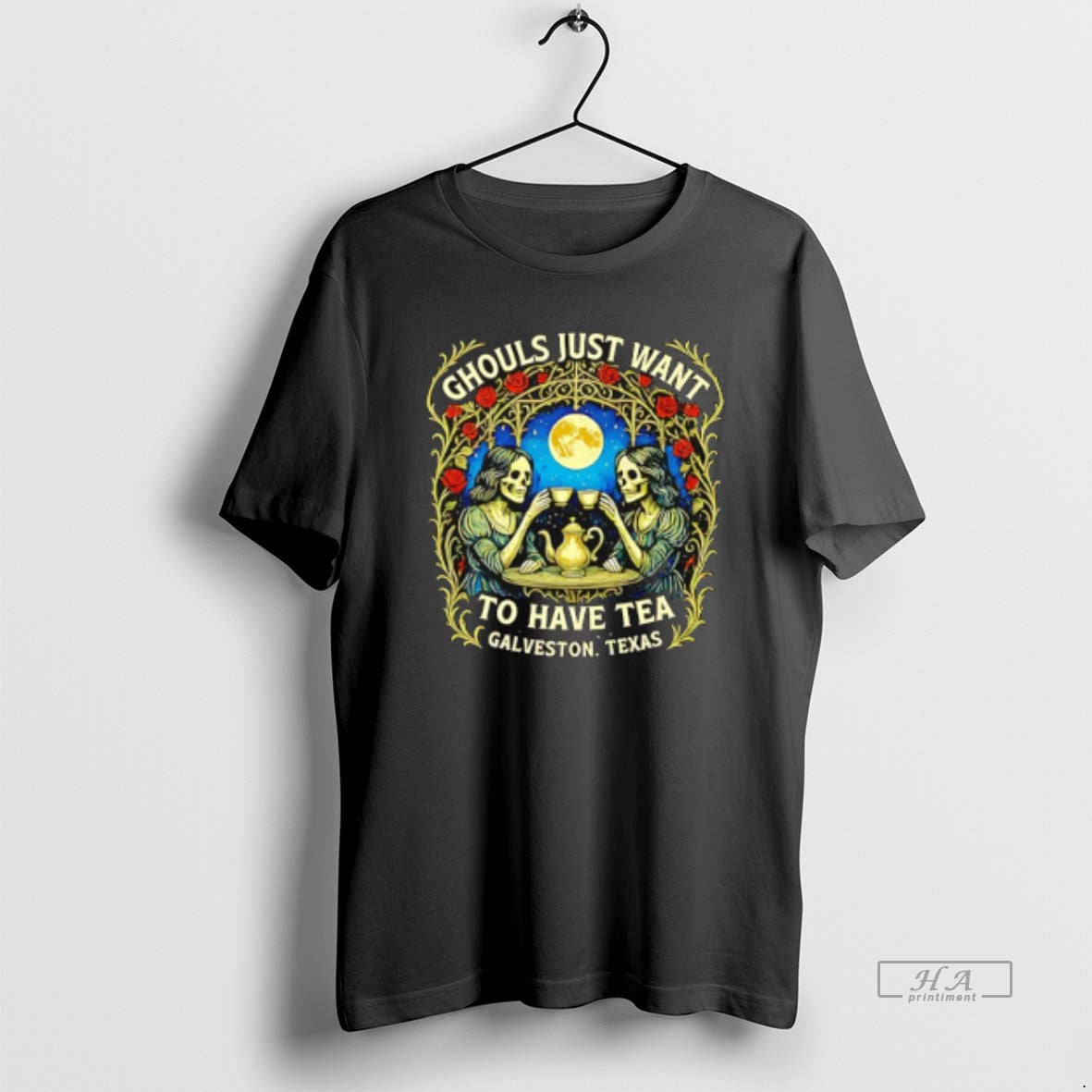 Trendy Victorian Ghostly Skeleton Drinking Tea - Adult & Kids T-Shirts, Sweatshirts & Hoodies apparel design preview 1