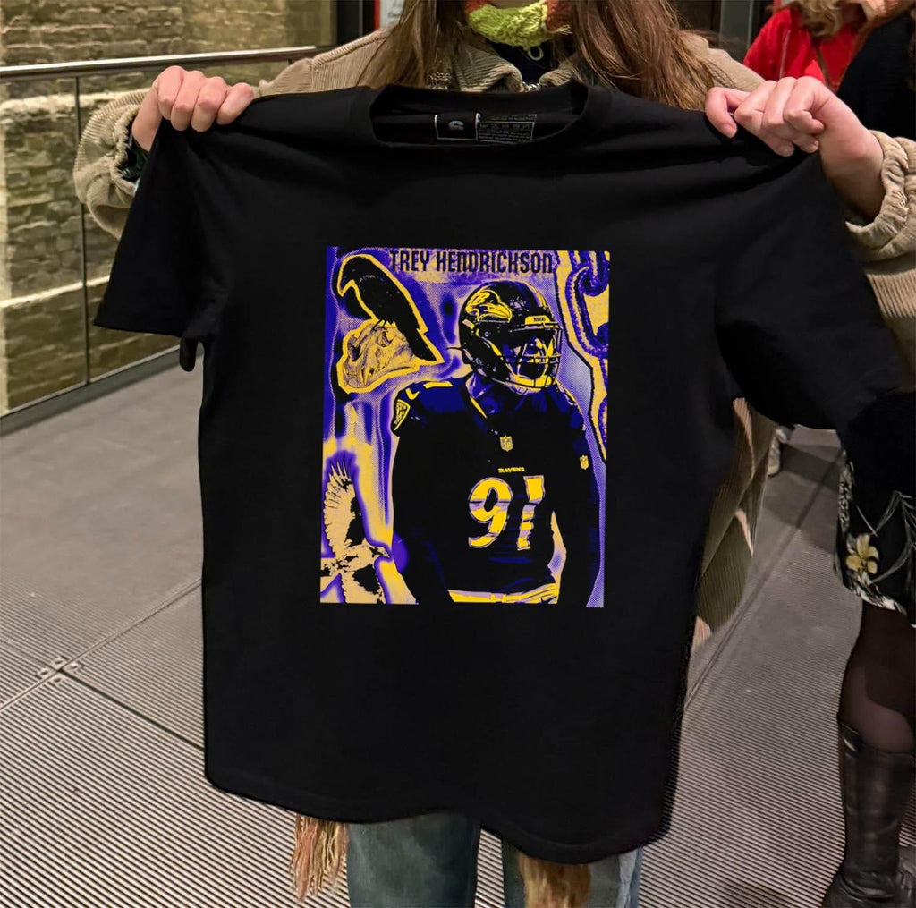 Trey Hendrickson Baltimore Ravens Number 91 Crow - Adult & Kids T-Shirts, Sweatshirts & Hoodies apparel design preview 2