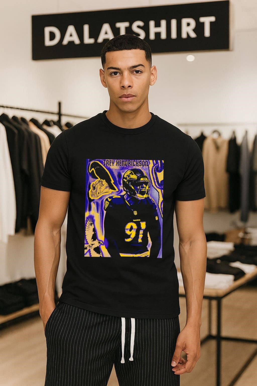 Trey Hendrickson Baltimore Ravens Number 91 Crow - Adult & Kids T-Shirts, Sweatshirts & Hoodies apparel design preview 1