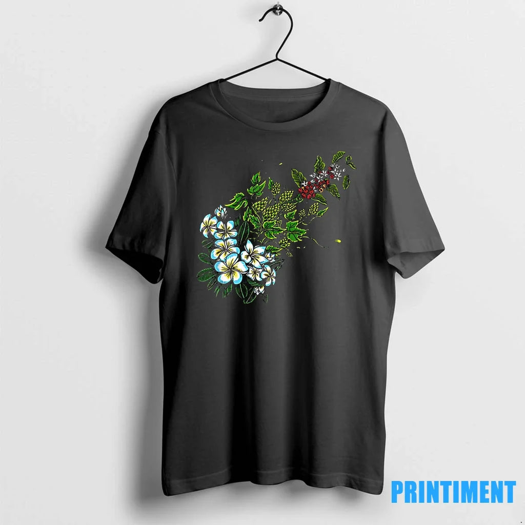 Tropical Plumeria Blossoms Green Hops Coffee Cherries - Adult & Kids T-Shirts, Sweatshirts & Hoodies apparel design preview 1
