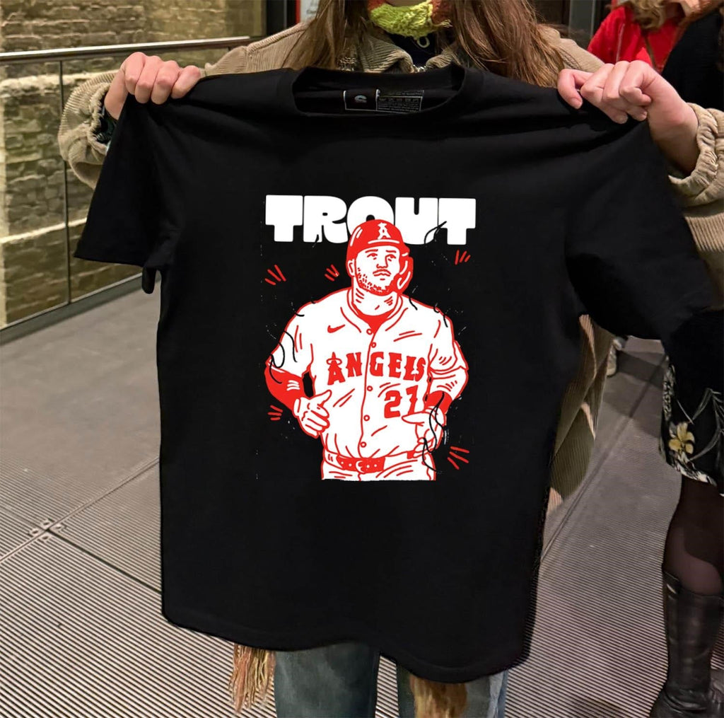 Trout Angels 27 Baseball Player Sport Illustration - Adult & Kids T-Shirts, Sweatshirts & Hoodies apparel design preview 2