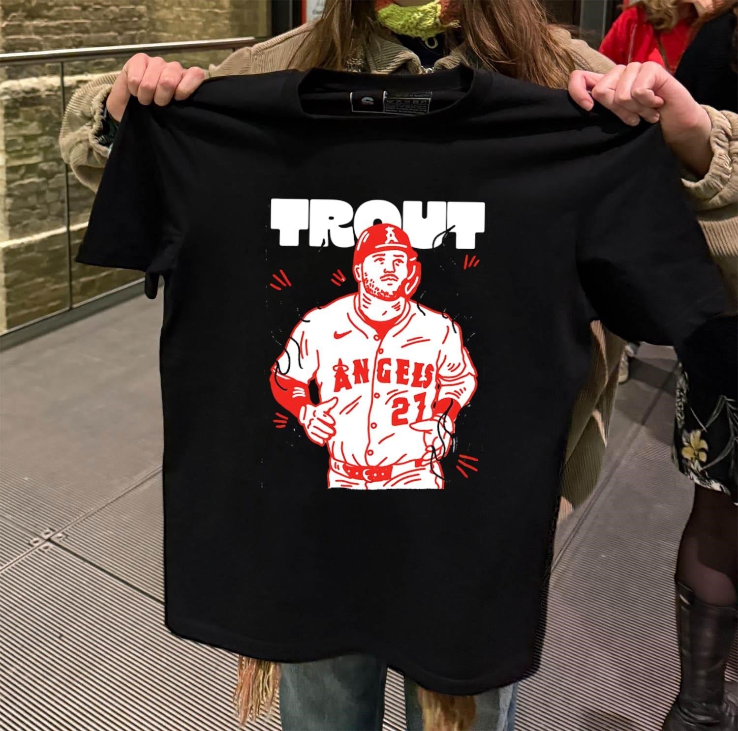 Trout Angels 27 Baseball Player Sport Illustration - Adult & Kids T-Shirts, Sweatshirts & Hoodies apparel design preview 2