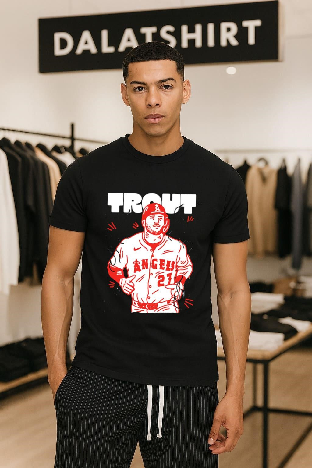 Trout Angels 27 Baseball Player Sport Illustration - Adult & Kids T-Shirts, Sweatshirts & Hoodies apparel design preview 1