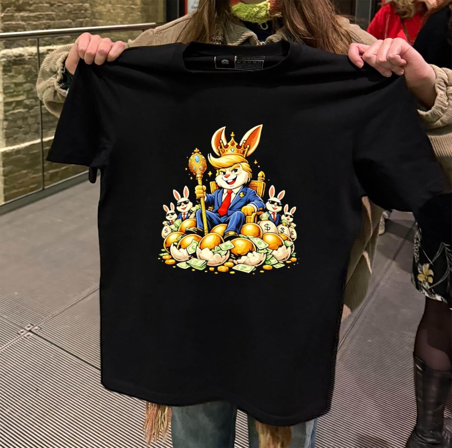 Trump Rabbit King Sitting On Golden Eggs - Adult & Kids T-Shirts, Sweatshirts & Hoodies apparel design preview 2