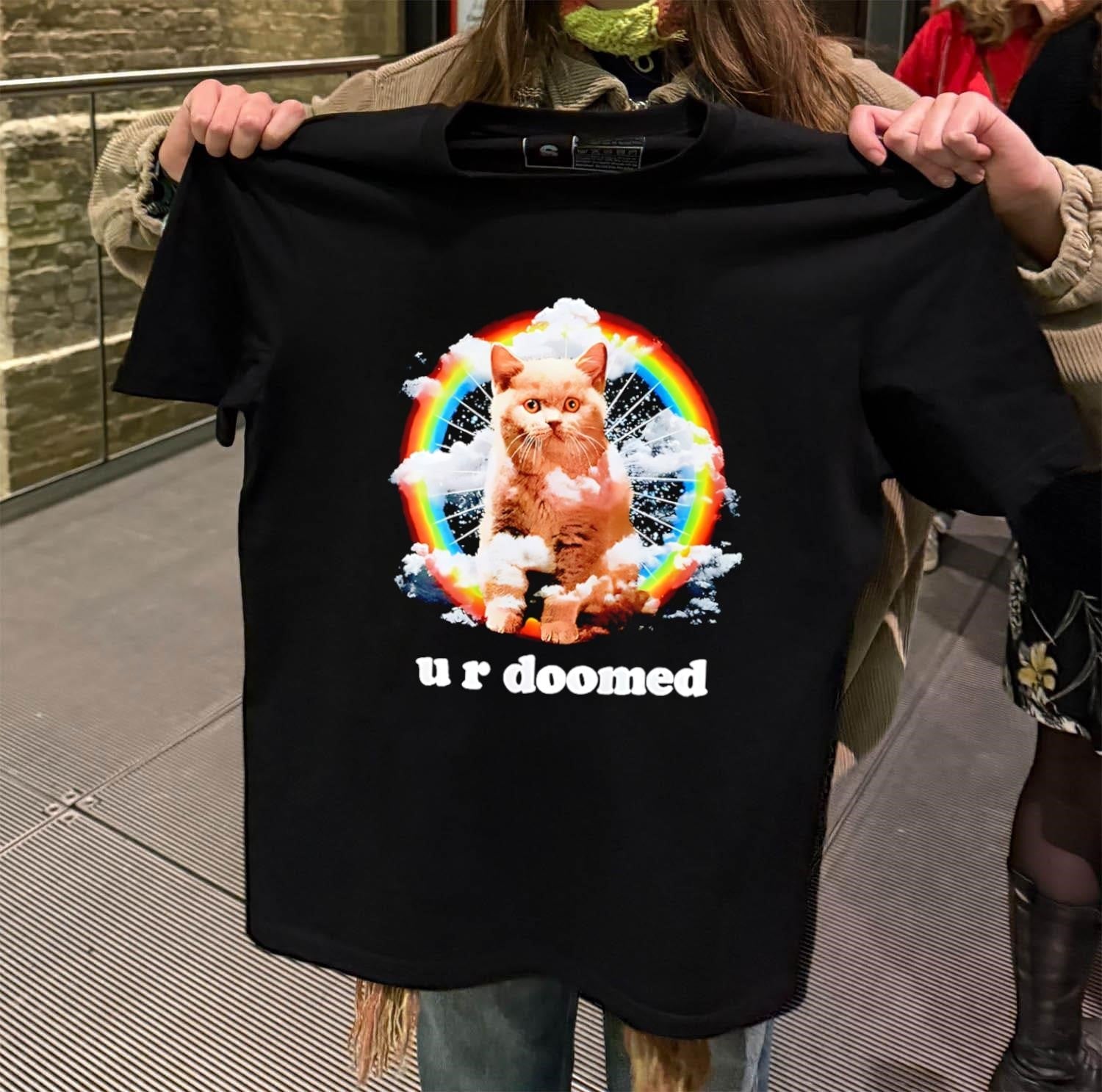 U R Doomed Cat In Clouds Rainbow Space - Adult & Kids T-Shirts, Sweatshirts & Hoodies apparel design preview 2