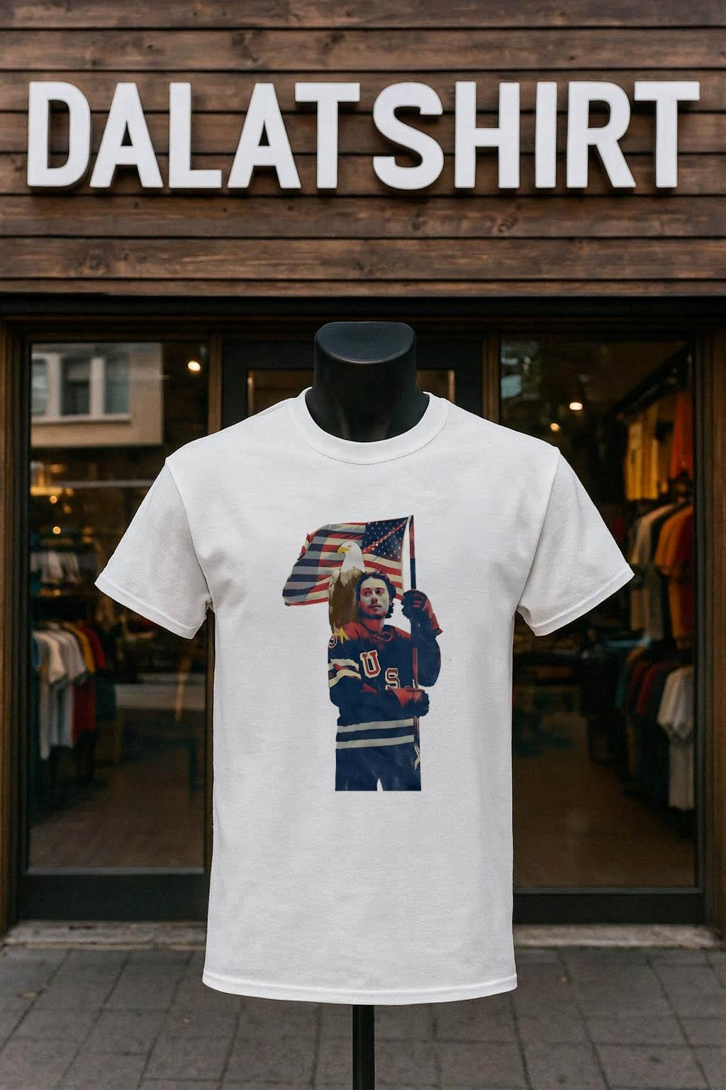 USA Hockey Player Eagle and American Flag - Adult & Kids T-Shirts, Sweatshirts & Hoodies apparel design preview 1