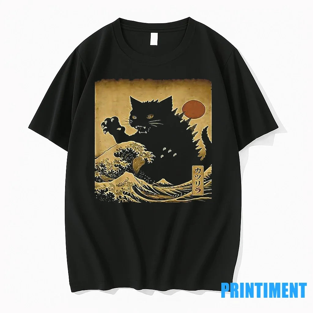 Ukiyo E Kaiju Cat In Japanese Wave Art Sweater - Adult & Kids T-Shirts, Sweatshirts & Hoodies apparel design preview 1