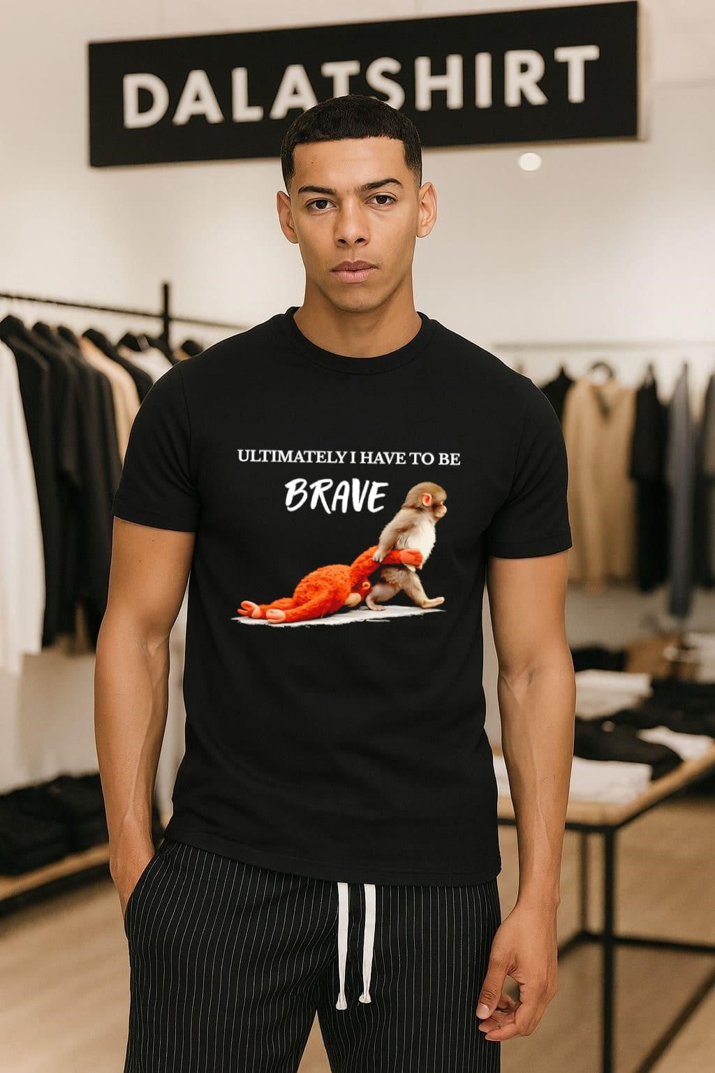 Ultimately I Have To Be Brave Monkey Dragging Plush - Adult & Kids T-Shirts, Sweatshirts & Hoodies apparel design preview 1