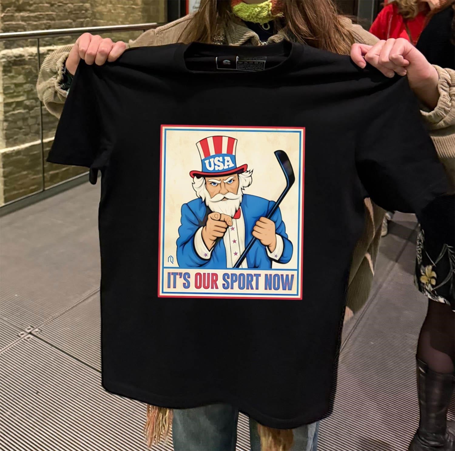 Uncle Sam USA It's Our Sport Now hockey poster - Adult & Kids T-Shirts, Sweatshirts & Hoodies apparel design preview 2
