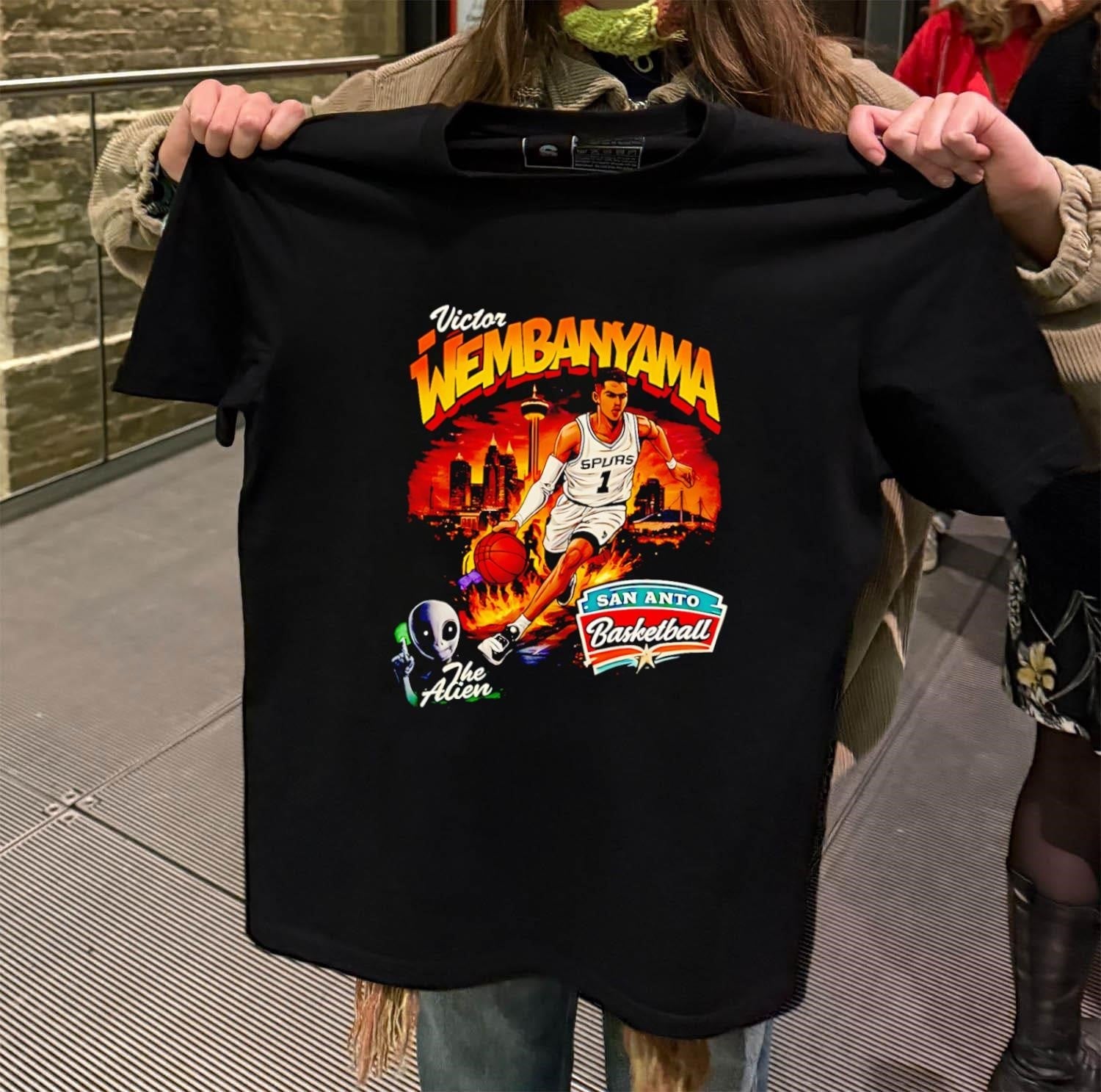 Victor Wembanyama San Antonio Basketball The Alien - Adult & Kids T-Shirts, Sweatshirts & Hoodies apparel design preview 2