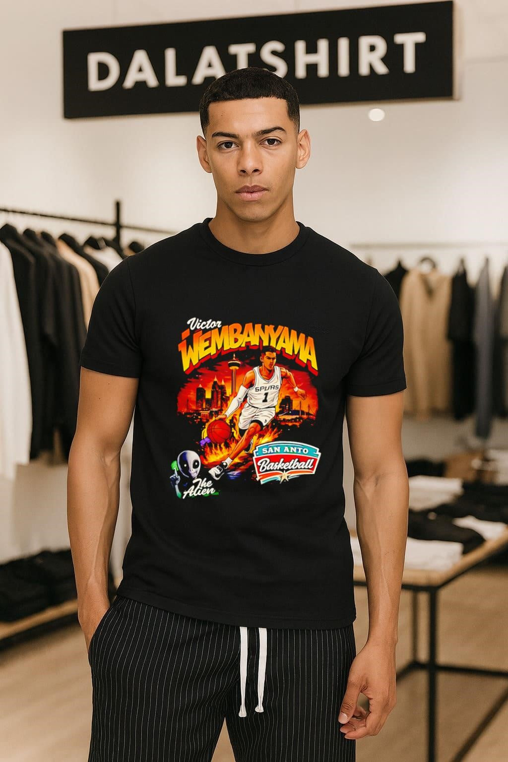 Victor Wembanyama San Antonio Basketball The Alien - Adult & Kids T-Shirts, Sweatshirts & Hoodies apparel design preview 1