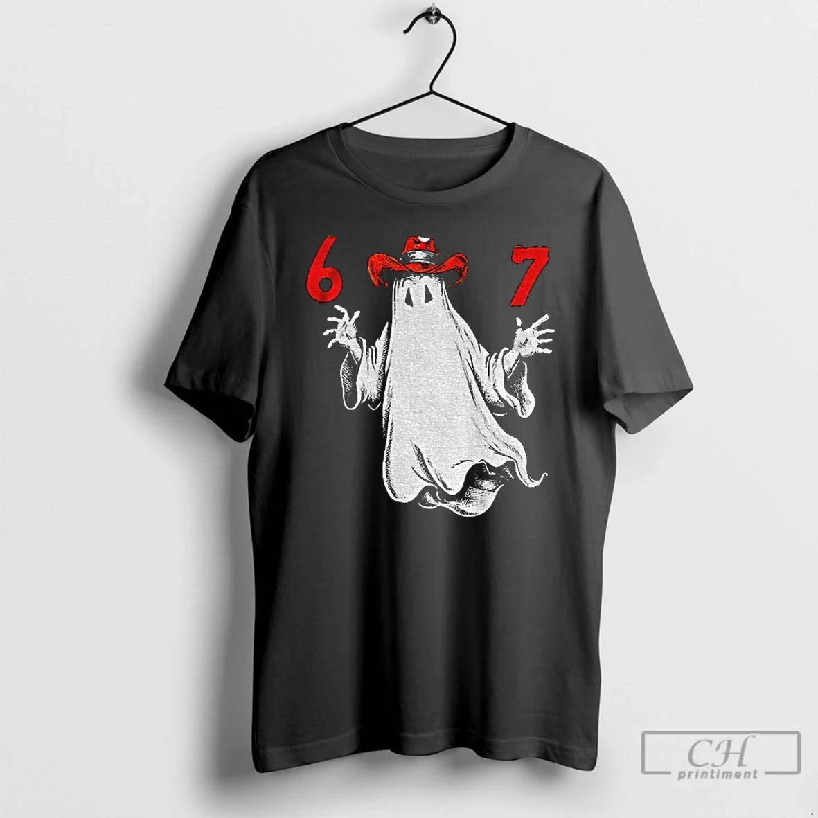 Vintage Halloween 67 Six Seven Spooky Ghost Graphic - Adult & Kids T-Shirts, Sweatshirts & Hoodies apparel design preview 1