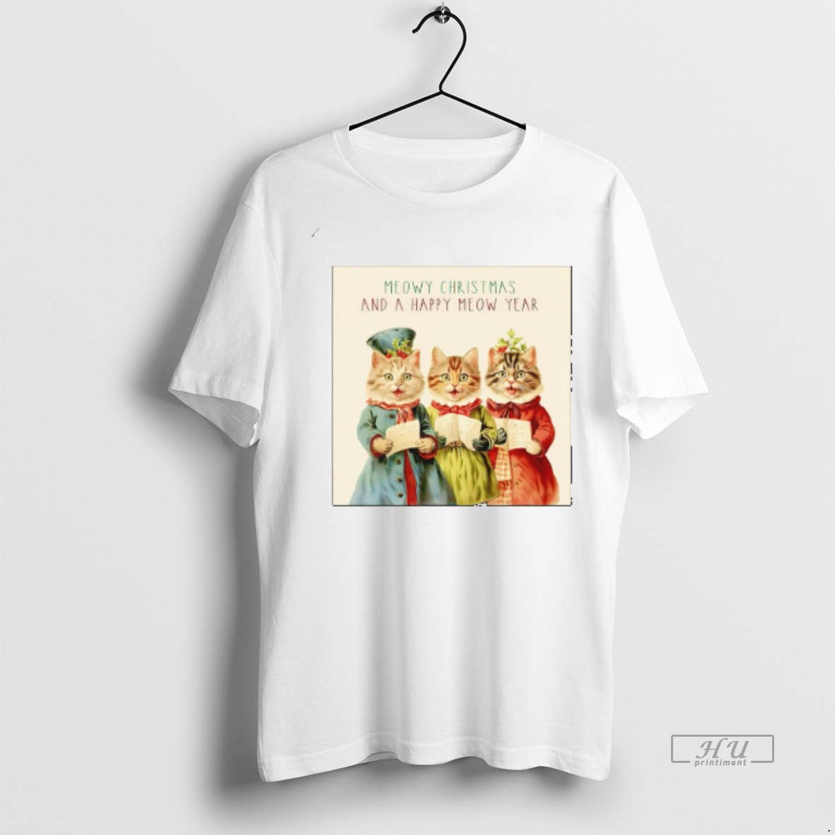 Viral Christmas Cats Singing Carols Meowy And A Happy - Adult & Kids T-Shirts, Sweatshirts & Hoodies apparel design preview 1