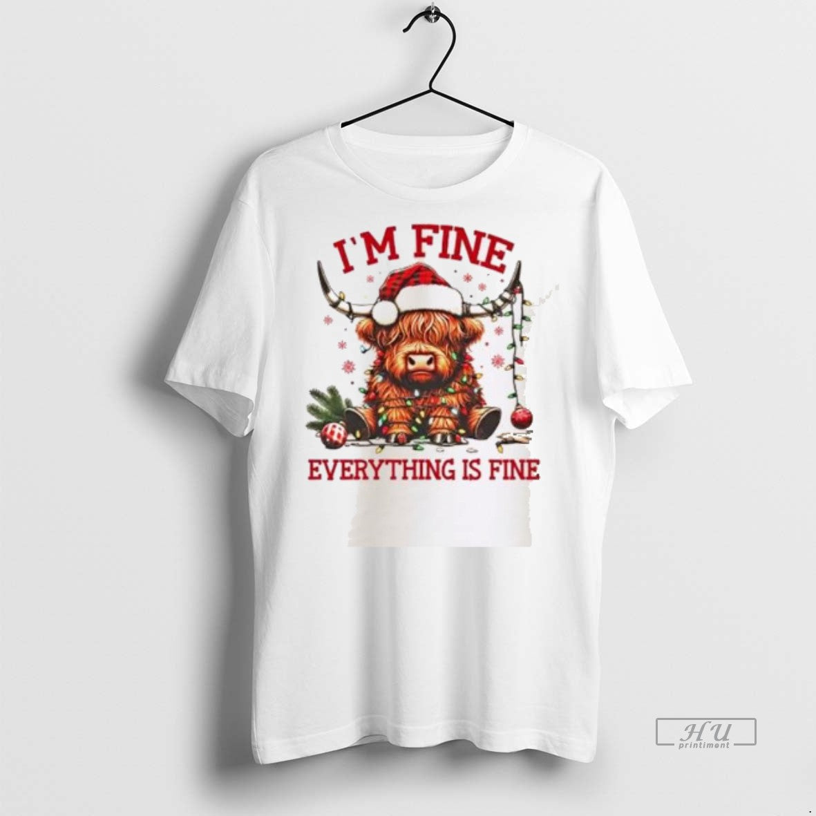 Viral Cow Im Fine Everything Is Christmas Lights - Adult & Kids T-Shirts, Sweatshirts & Hoodies apparel design preview 1