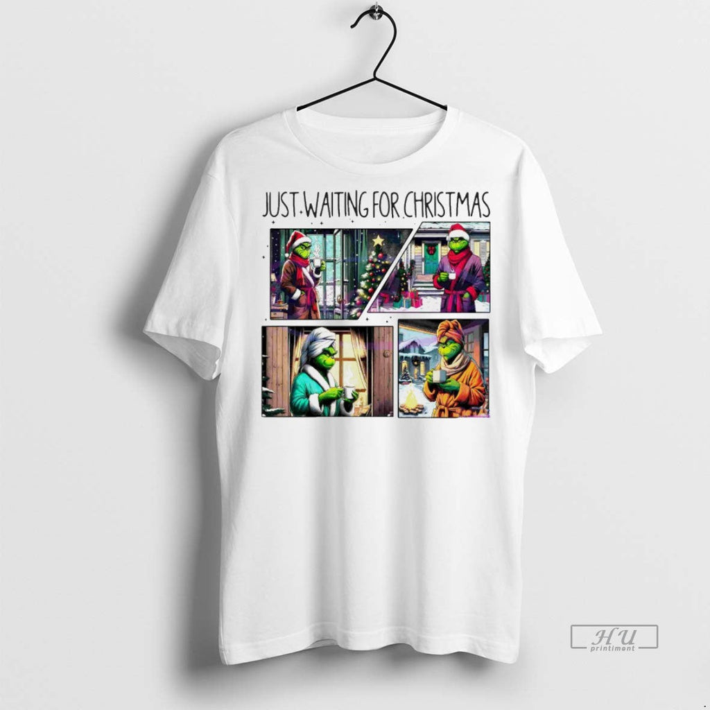 Viral Cozy Grinch Just Waiting For Christmas White - Adult & Kids T-Shirts, Sweatshirts & Hoodies apparel design preview 1