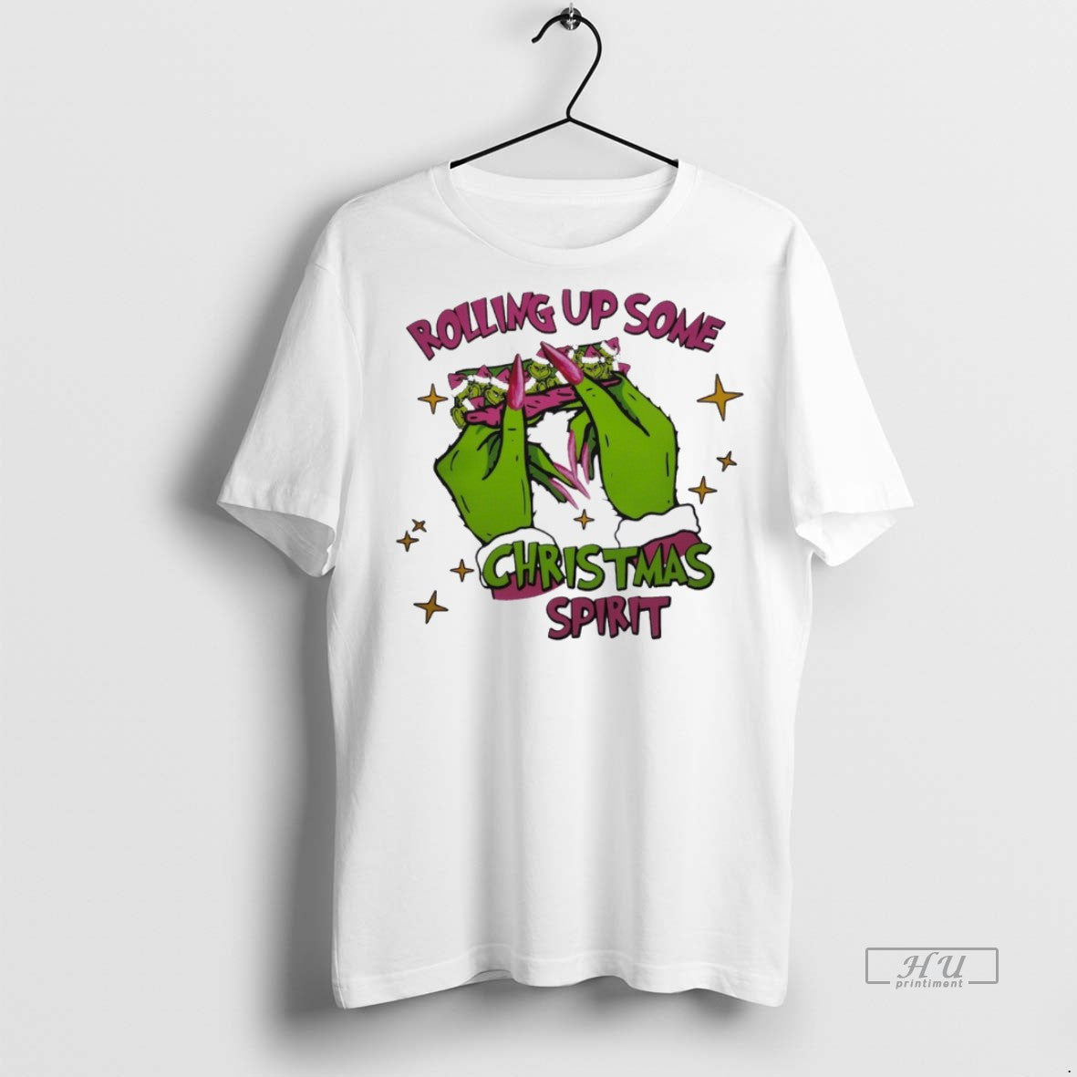Viral Grinch Rolling Up Some Christmas Spirit White - Adult & Kids T-Shirts, Sweatshirts & Hoodies apparel design preview 1