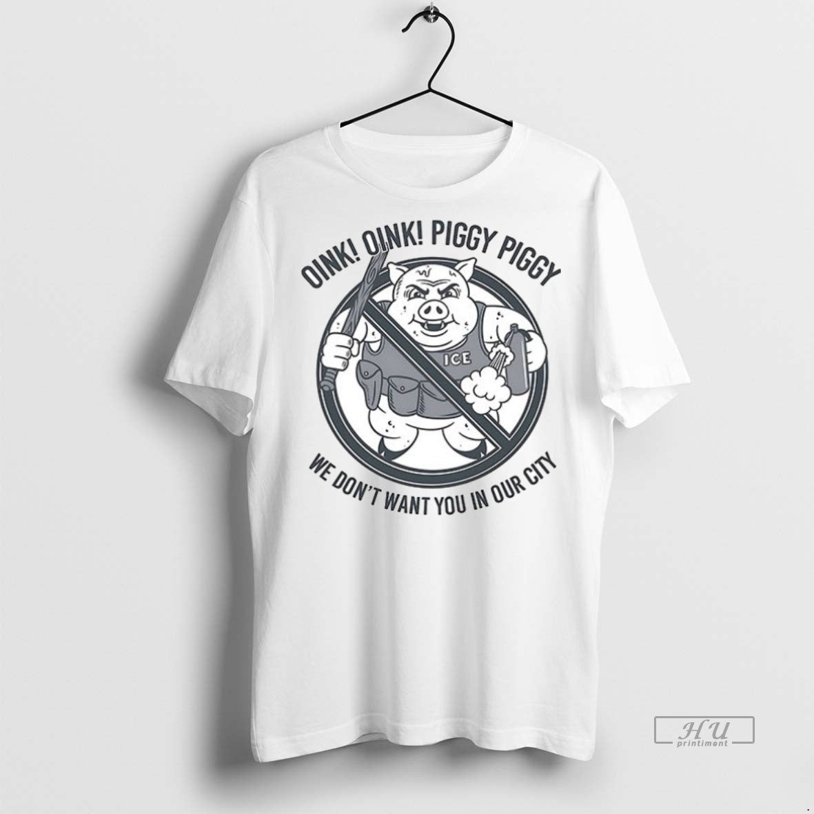 Viral Oink Piggy We Dont Want You In Our City Ceramic - Adult & Kids T-Shirts, Sweatshirts & Hoodies apparel design preview 1