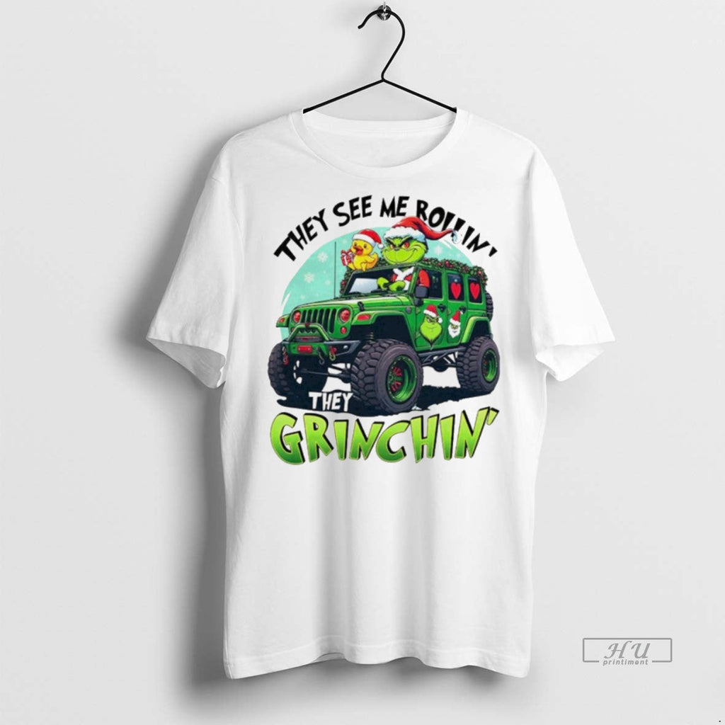 Viral They See Me Rollin Grinchin Christmas White - Adult & Kids T-Shirts, Sweatshirts & Hoodies apparel design preview 1