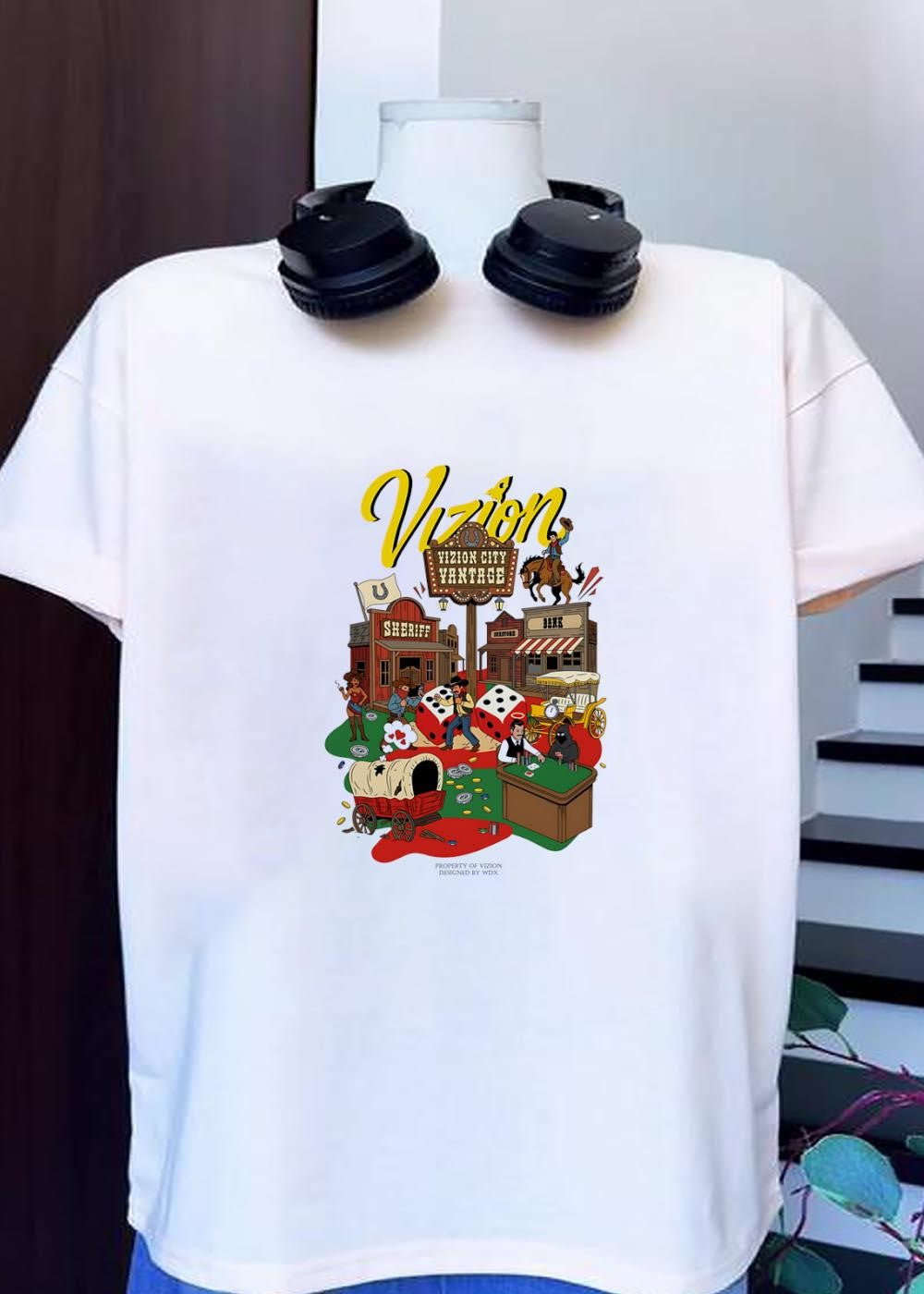 Vizion City Vantage Wild West Cowboy Town Dice Saloon - Adult & Kids T-Shirts, Sweatshirts & Hoodies apparel design preview 1