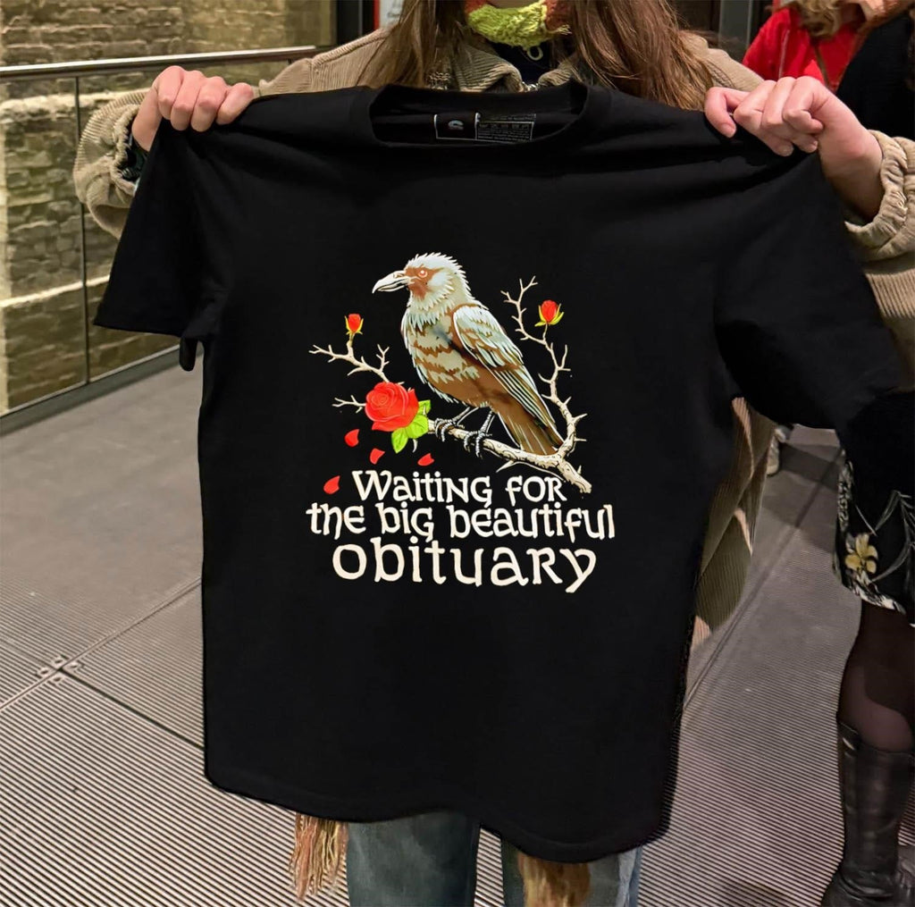 Waiting for the big beautiful Obituary Crow and Roses - Adult & Kids T-Shirts, Sweatshirts & Hoodies apparel design preview 2