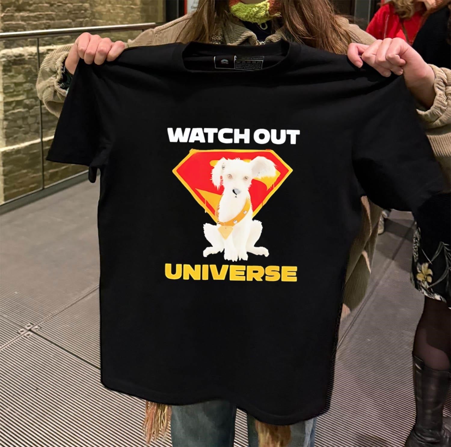Watch Out Universe White Super Hero Puppy Dog - Adult & Kids T-Shirts, Sweatshirts & Hoodies apparel design preview 2