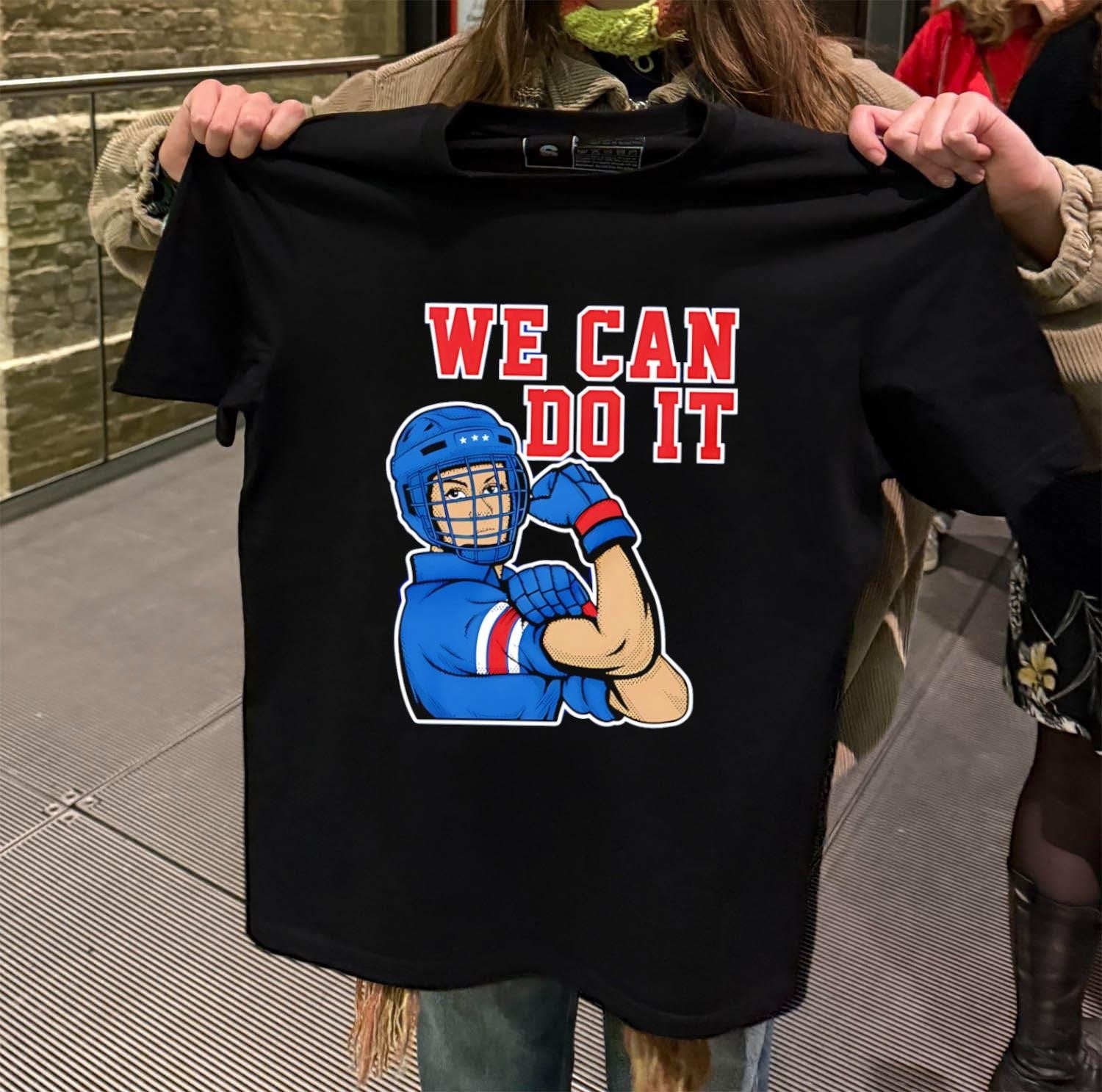 We Can Do It Female Hockey Player Rosie Riveter - Adult & Kids T-Shirts, Sweatshirts & Hoodies apparel design preview 2