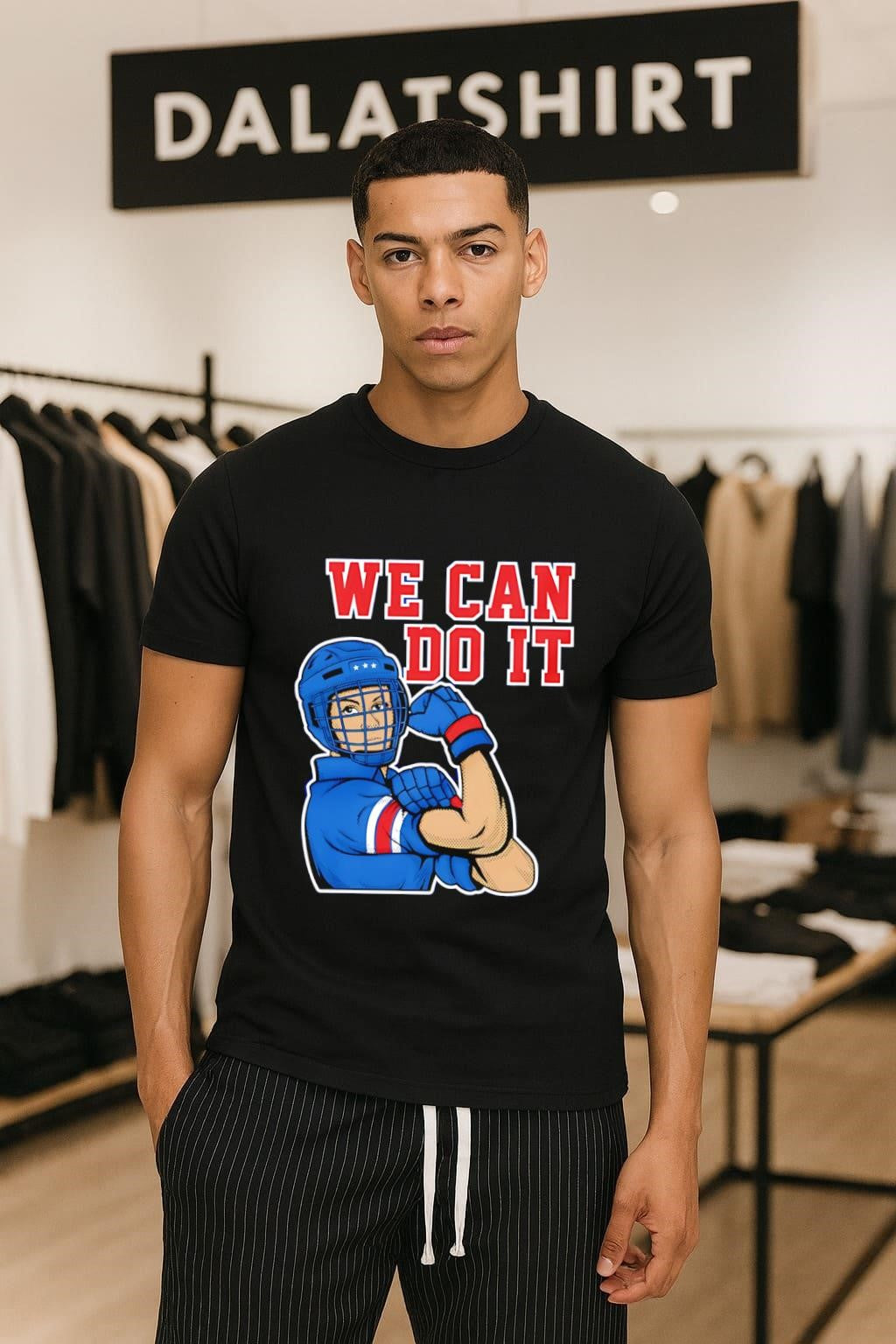 We Can Do It Female Hockey Player Rosie Riveter - Adult & Kids T-Shirts, Sweatshirts & Hoodies apparel design preview 1