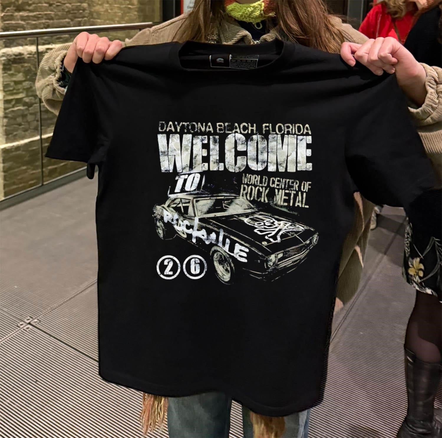 Welcome To Daytona Beach Florida World Center Of Rock - Adult & Kids T-Shirts, Sweatshirts & Hoodies apparel design preview 2