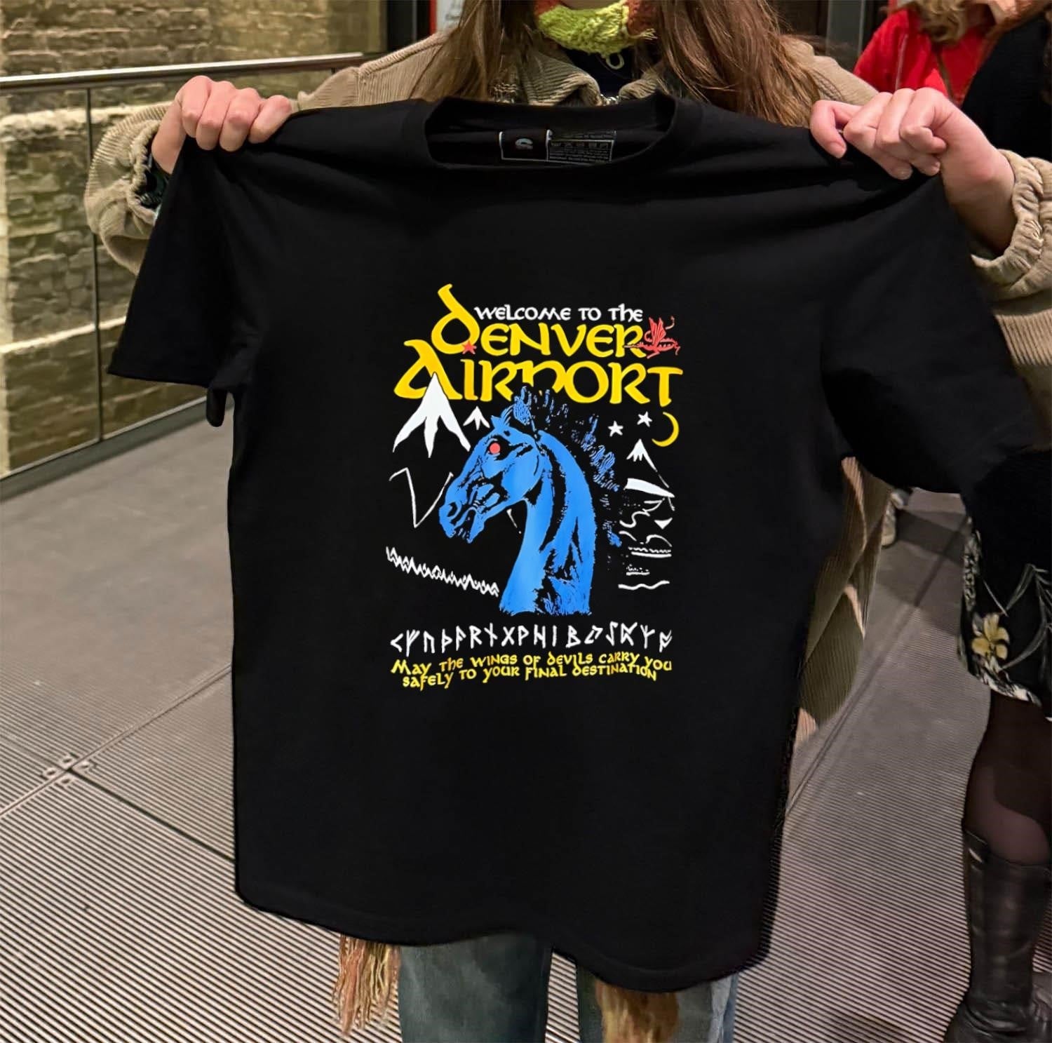 Welcome to the Denver Airport Blue Mustang Horse - Adult & Kids T-Shirts, Sweatshirts & Hoodies apparel design preview 2
