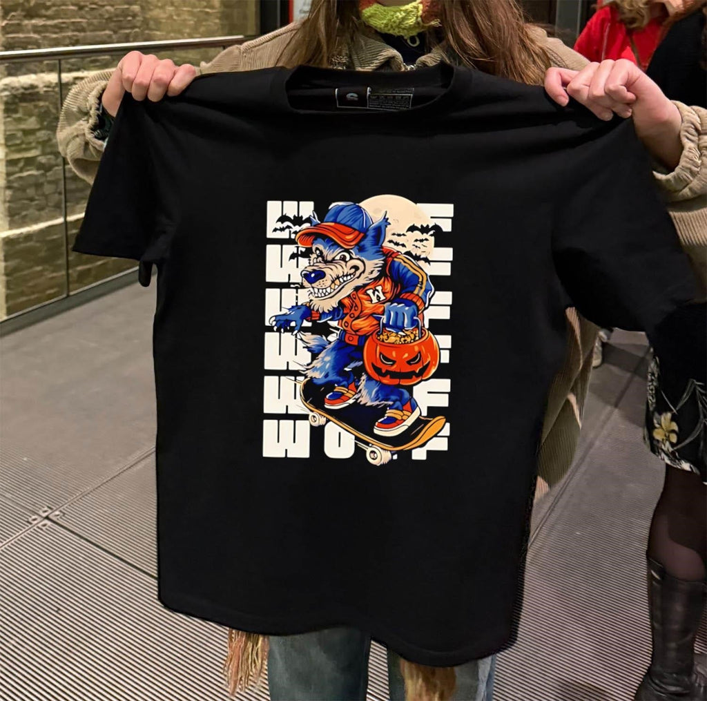 Werewolf Skateboarder with Halloween Pumpkin and Full - Adult & Kids T-Shirts, Sweatshirts & Hoodies apparel design preview 2