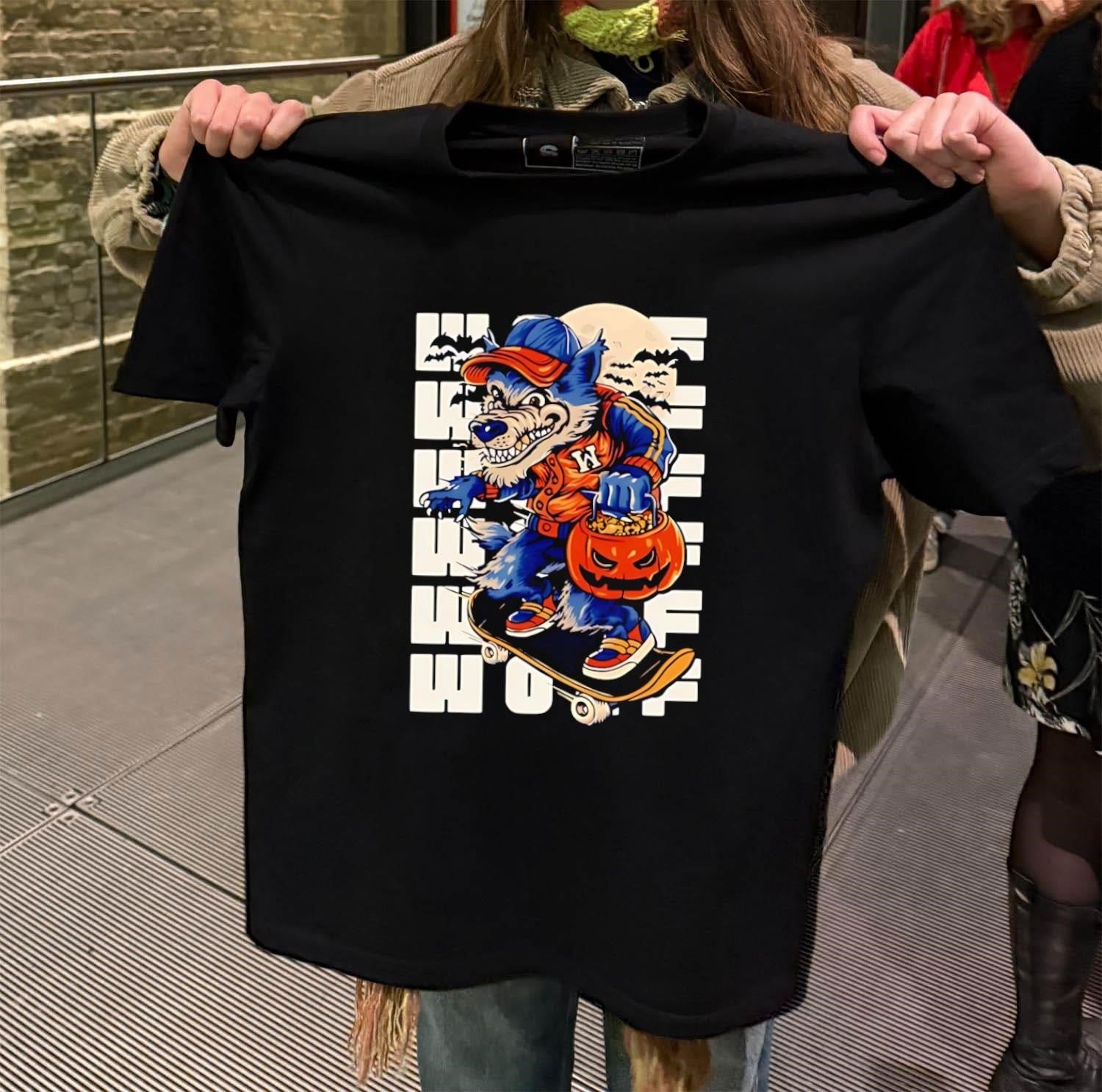 Werewolf Skateboarder with Halloween Pumpkin and Full - Adult & Kids T-Shirts, Sweatshirts & Hoodies apparel design preview 2