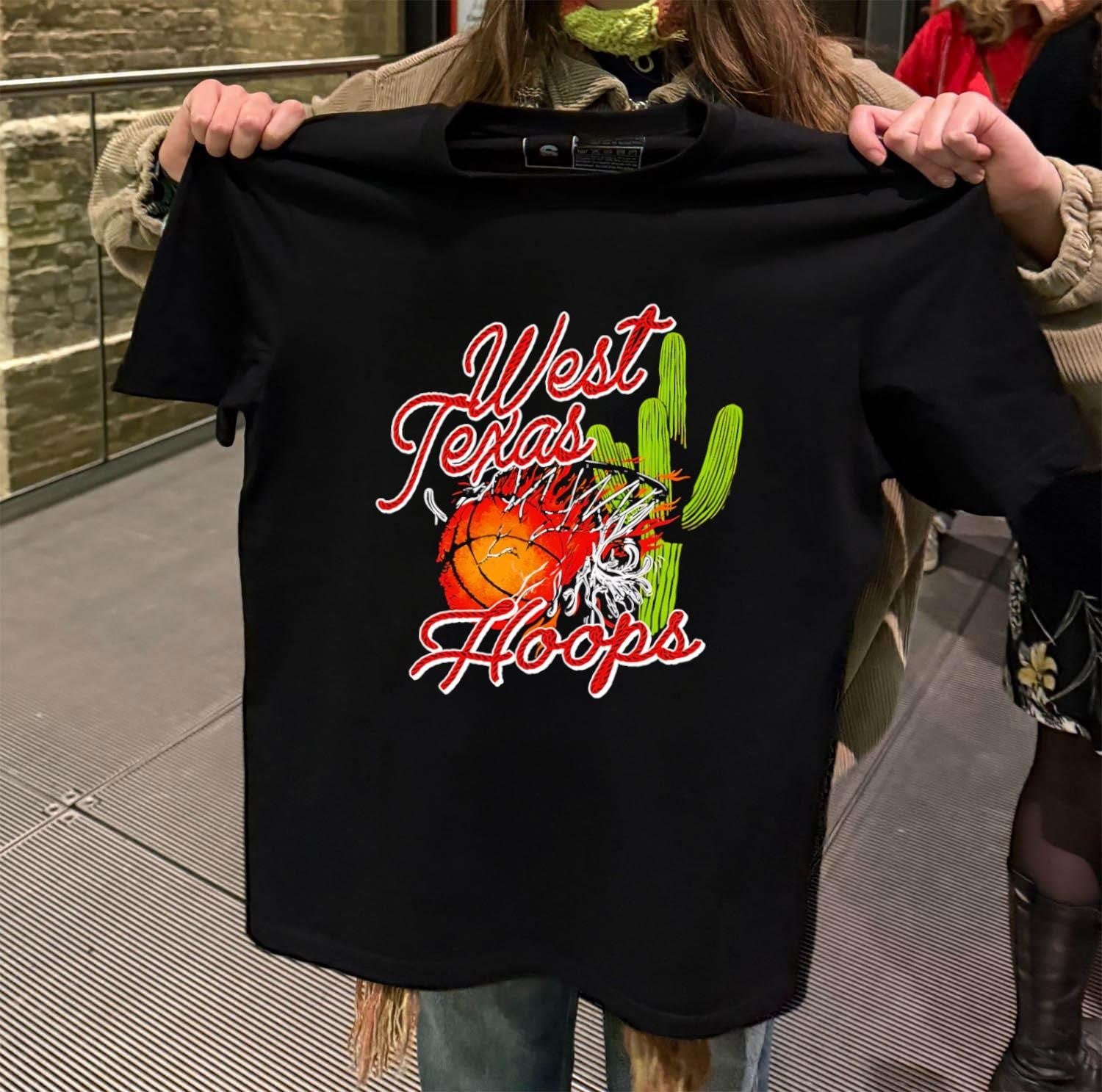 West Texas Hoops Flaming Basketball Desert Cactus - Adult & Kids T-Shirts, Sweatshirts & Hoodies apparel design preview 2