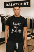 Who's The Enemy distressed horror movie style font - Adult & Kids T-Shirts, Sweatshirts & Hoodies apparel design preview 1