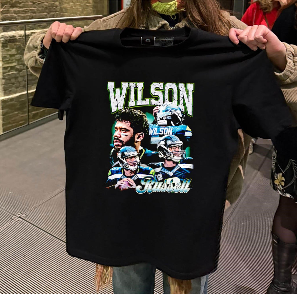 Wilson Russell Seattle Football Quarterback Collage - Adult & Kids T-Shirts, Sweatshirts & Hoodies apparel design preview 2
