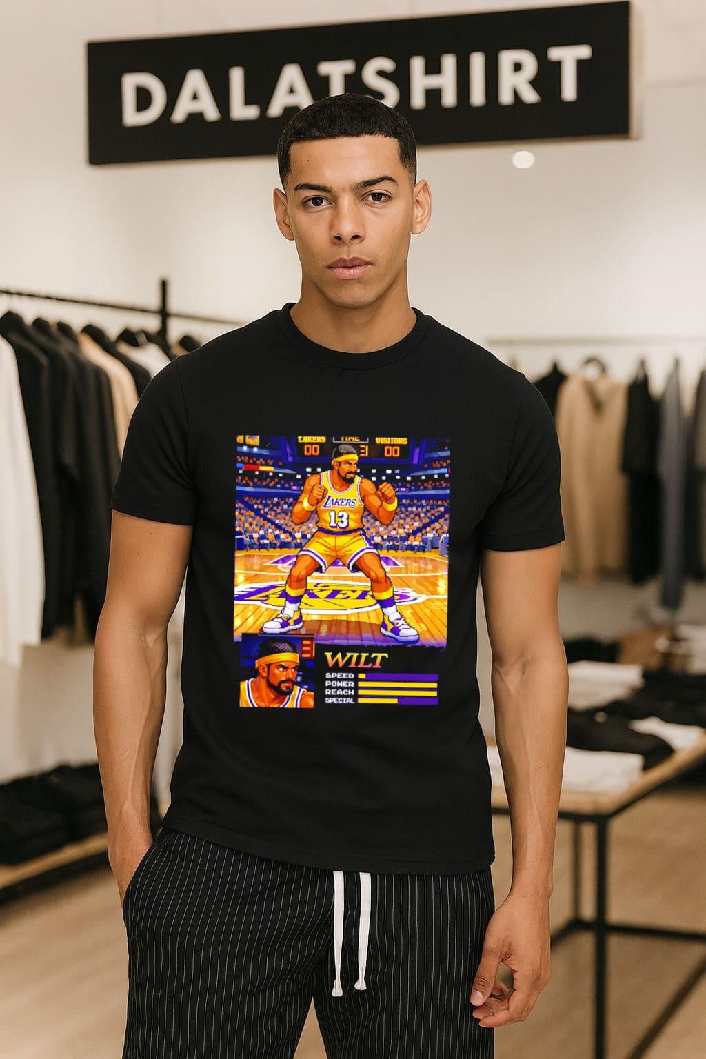 Wilt Chamberlain Los Angeles Lakers 13 retro pixel - Adult & Kids T-Shirts, Sweatshirts & Hoodies apparel design preview 1
