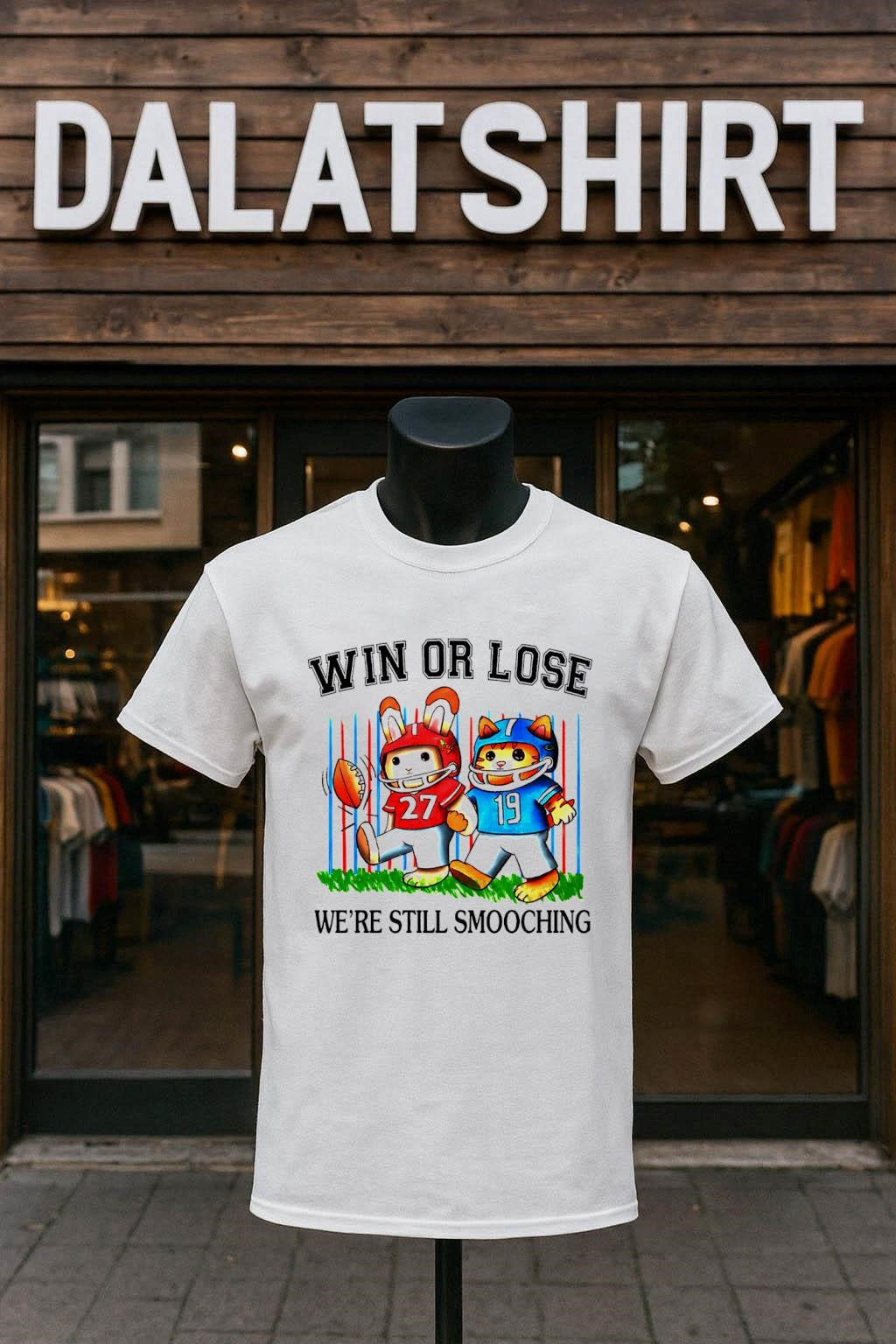 Win Or Lose We're Still Smooching Rabbit And Cat - Adult & Kids T-Shirts, Sweatshirts & Hoodies apparel design preview 1