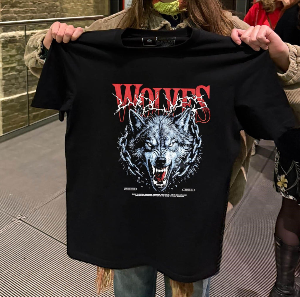 Wolves Angry Gray Wolf Head Heavy Metal Chain - Adult & Kids T-Shirts, Sweatshirts & Hoodies apparel design preview 2