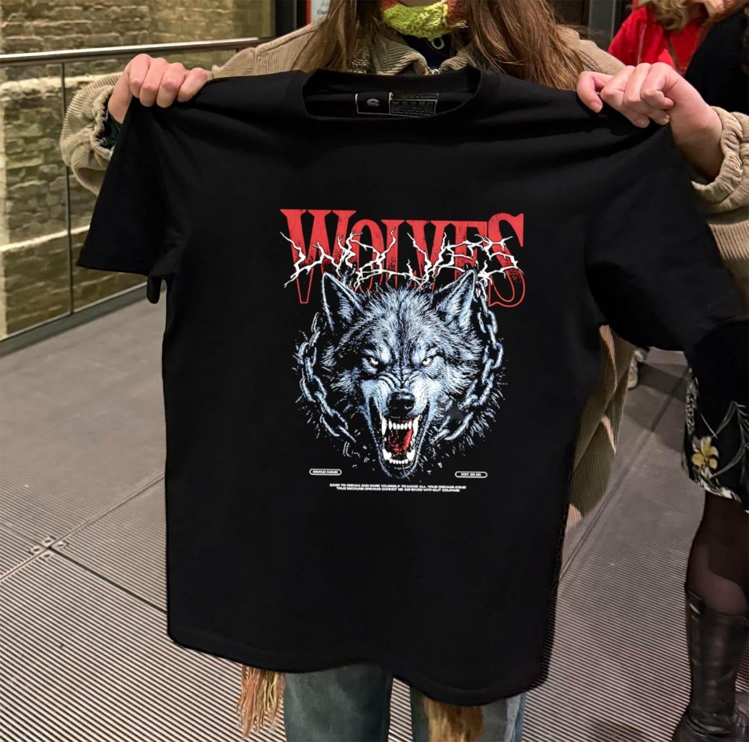 Wolves Angry Gray Wolf Head Heavy Metal Chain - Adult & Kids T-Shirts, Sweatshirts & Hoodies apparel design preview 2