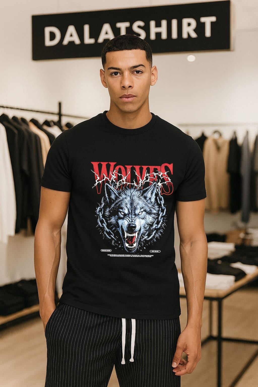 Wolves Angry Gray Wolf Head Heavy Metal Chain - Adult & Kids T-Shirts, Sweatshirts & Hoodies apparel design preview 1