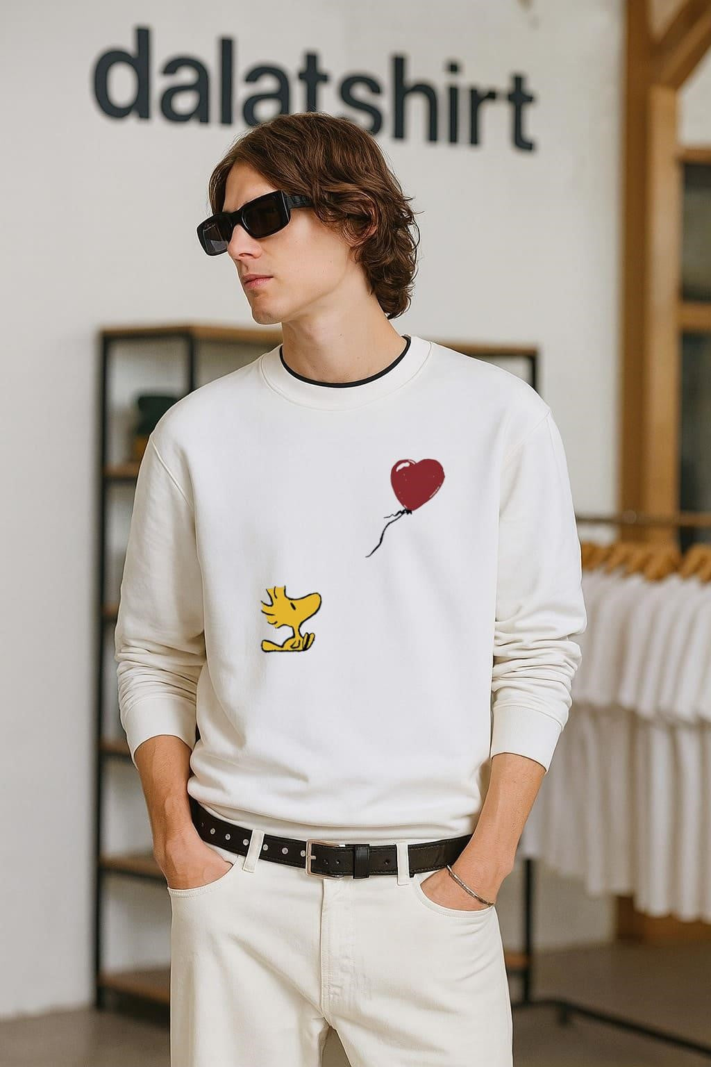 Woodstock Peanuts Character with Red Heart Balloon - Adult & Kids T-Shirts, Sweatshirts & Hoodies apparel design preview 2