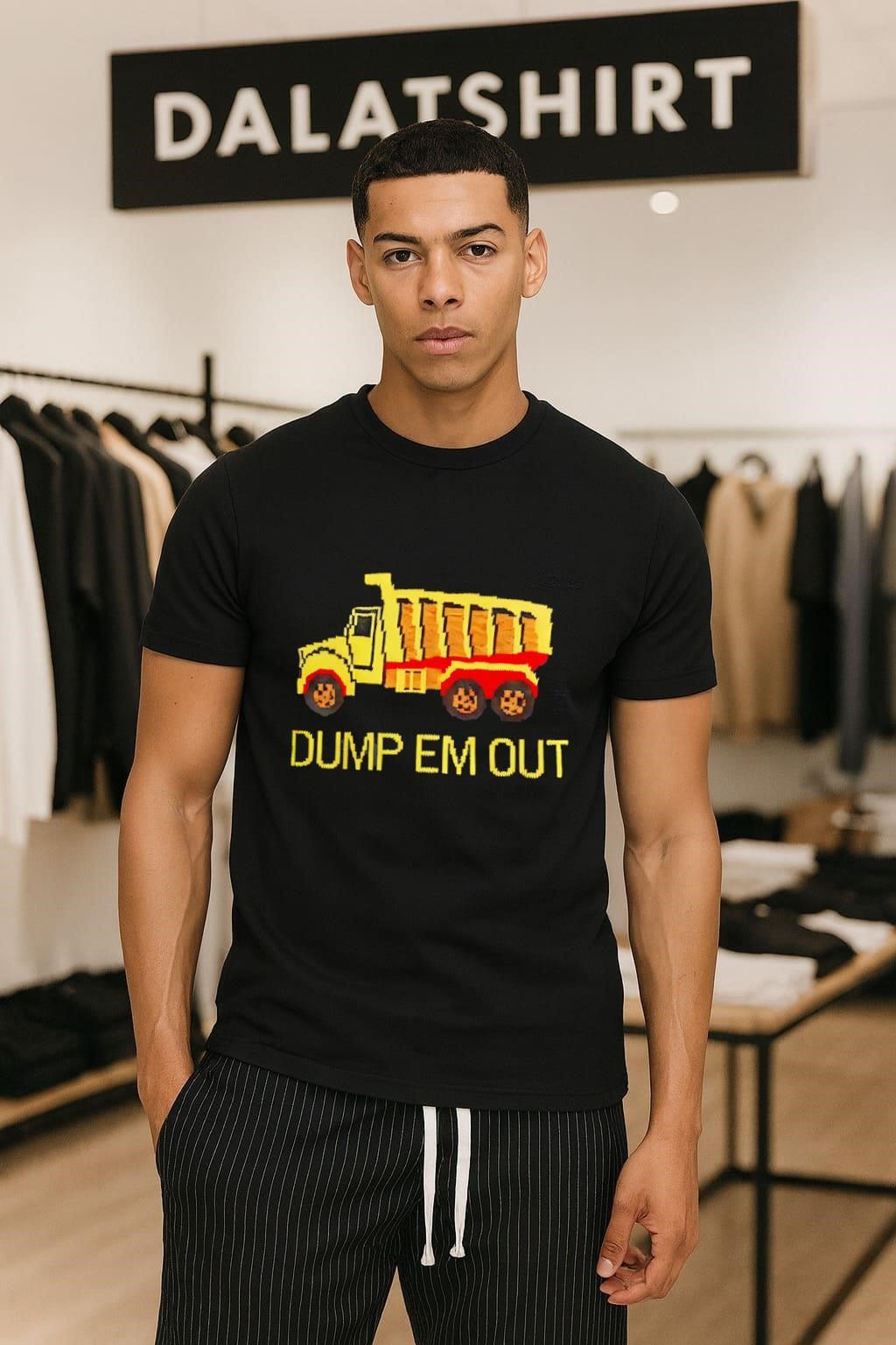 Yellow Dump Truck Graphic With Em Out - Adult & Kids T-Shirts, Sweatshirts & Hoodies apparel design preview 1