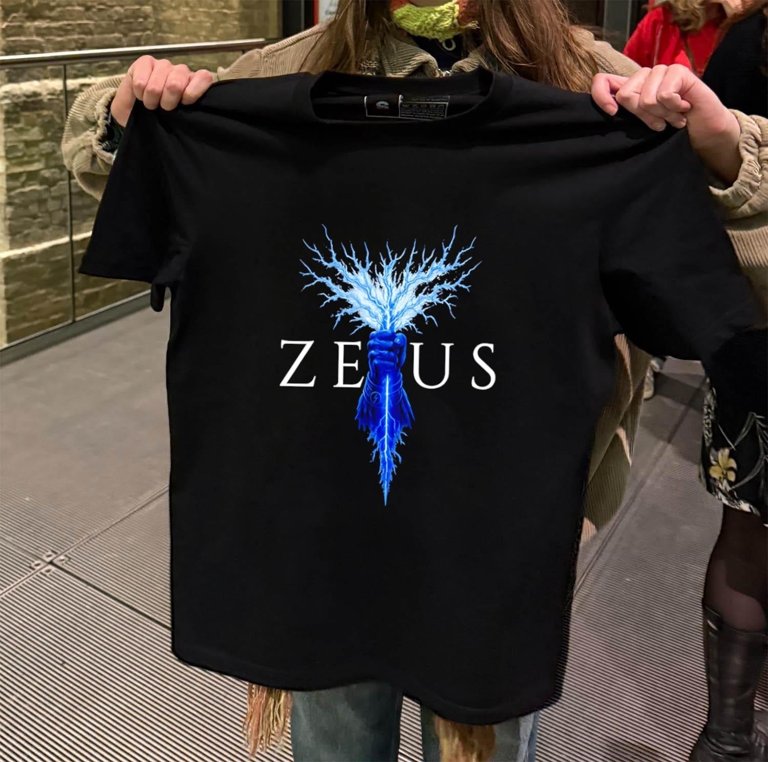 Zeus Mythos 1 Hand Holding Blue Lightning Bolt - Adult & Kids T-Shirts, Sweatshirts & Hoodies apparel design preview 2