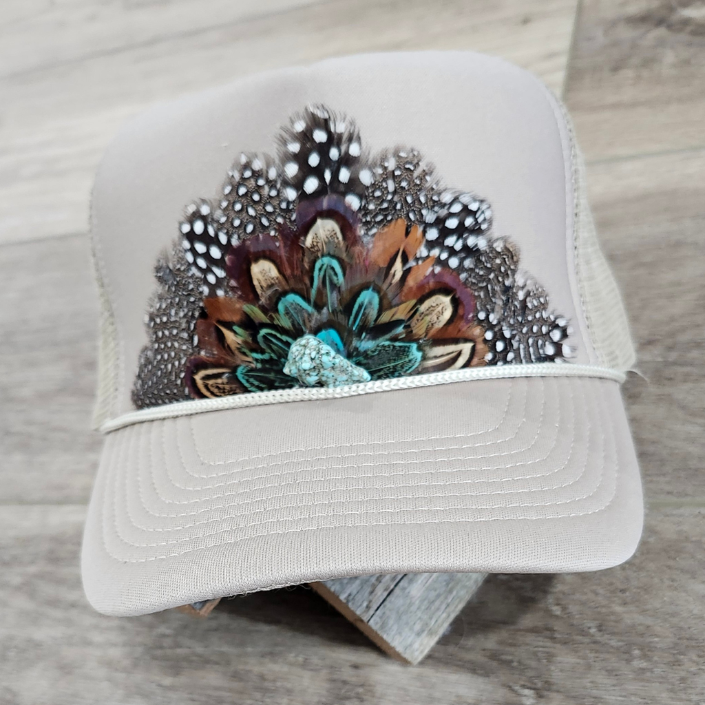 Feather Western Trucker Hat, with Feathers Khaki - Adult & Kids T-Shirts, Sweatshirts & Hoodies apparel design preview 1