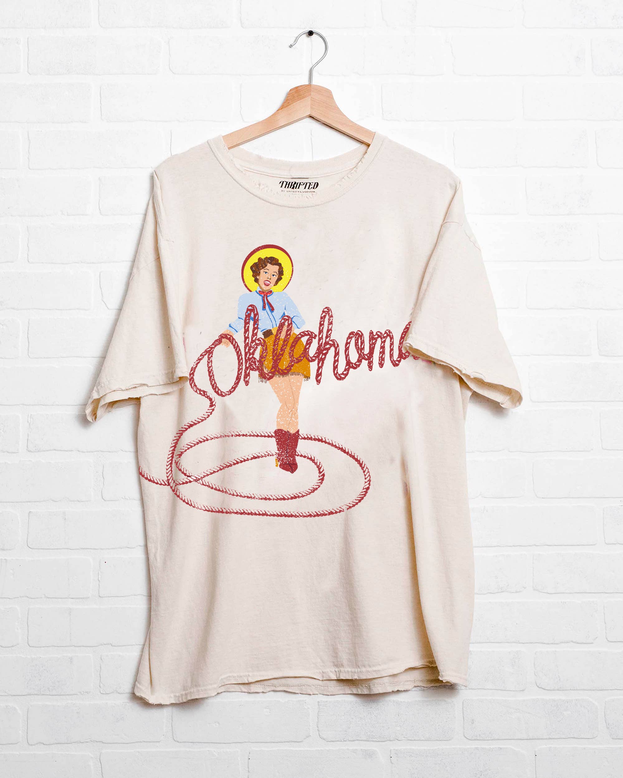 Oklahoma Cowgirl Off White Thrifted Western Graphic - Adult & Kids T-Shirts, Sweatshirts & Hoodies apparel design preview 1