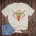 Western Turquoise Aztec Cow Skull Graphic - Adult & Kids T-Shirts, Sweatshirts & Hoodies apparel design preview 1
