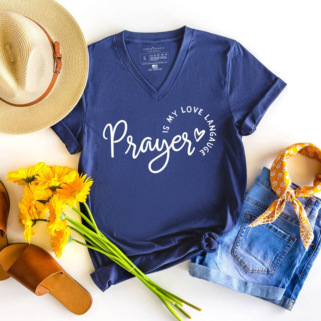 Prayer Is My Love Language V-Neck - Adult & Kids T-Shirts, Sweatshirts & Hoodies apparel design preview 1
