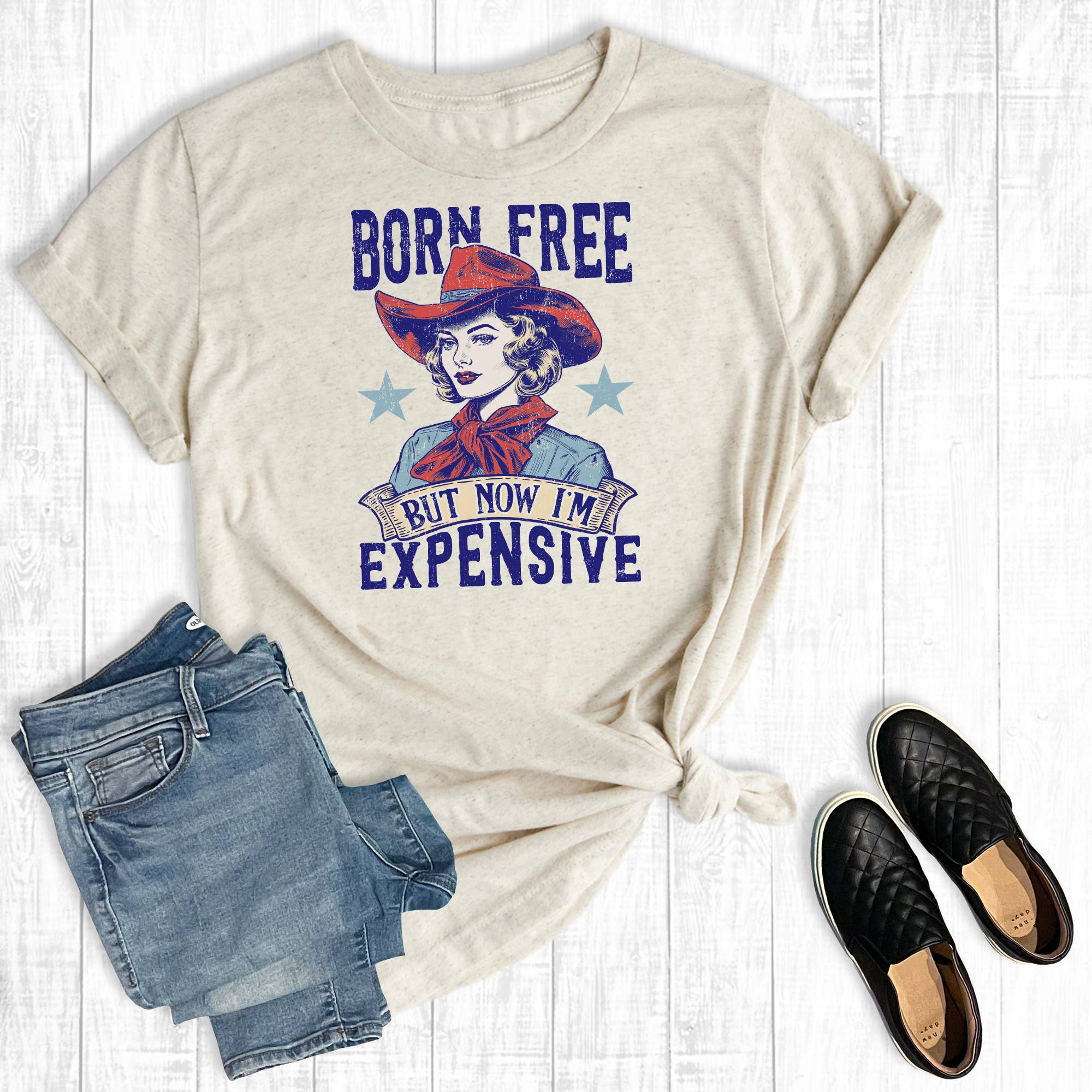 Western July 4th Born Free But Now I'm Expensive - Adult & Kids T-Shirts, Sweatshirts & Hoodies apparel design preview 1