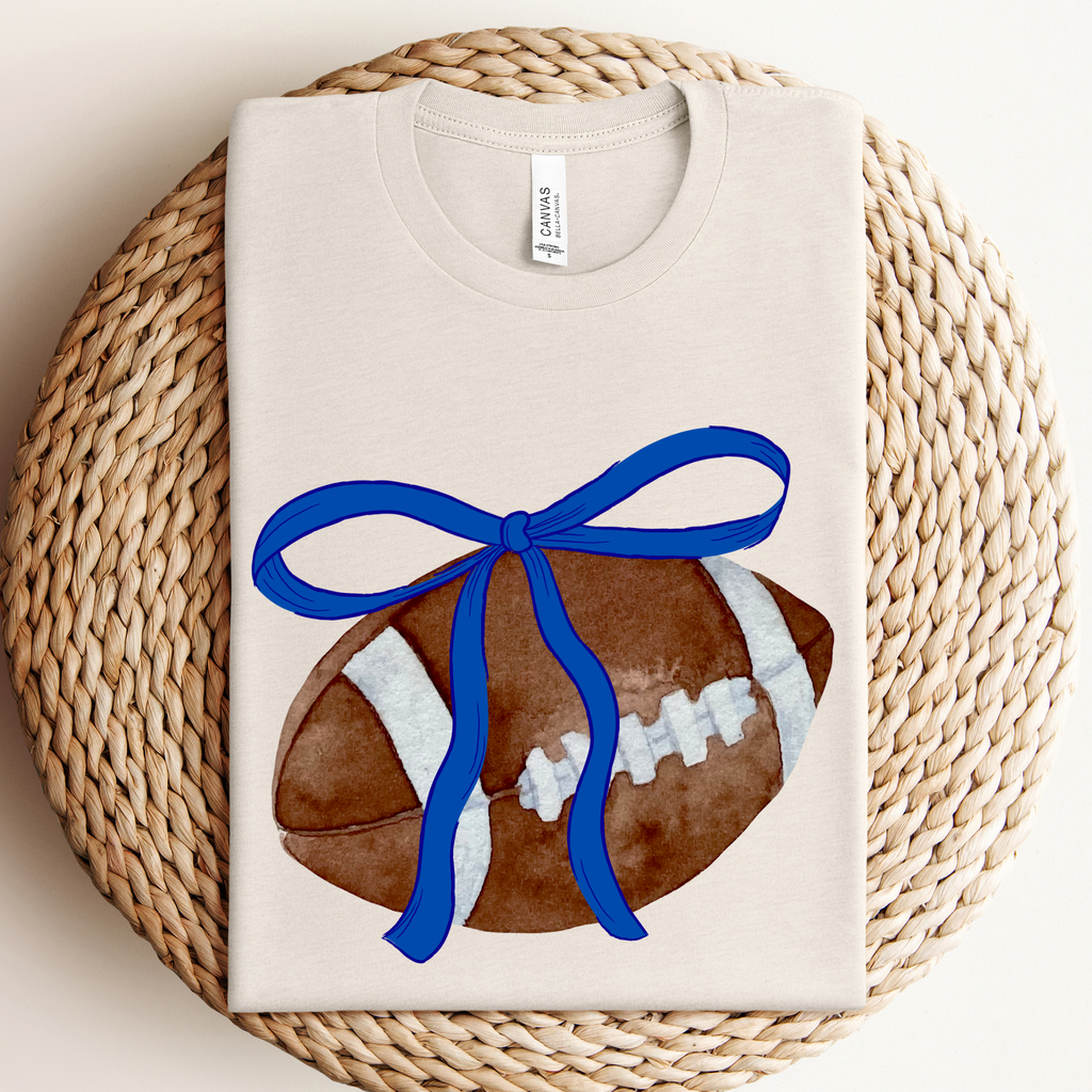 Royal Blue Bow Football Graphic - Adult & Kids T-Shirts, Sweatshirts & Hoodies apparel design preview 1