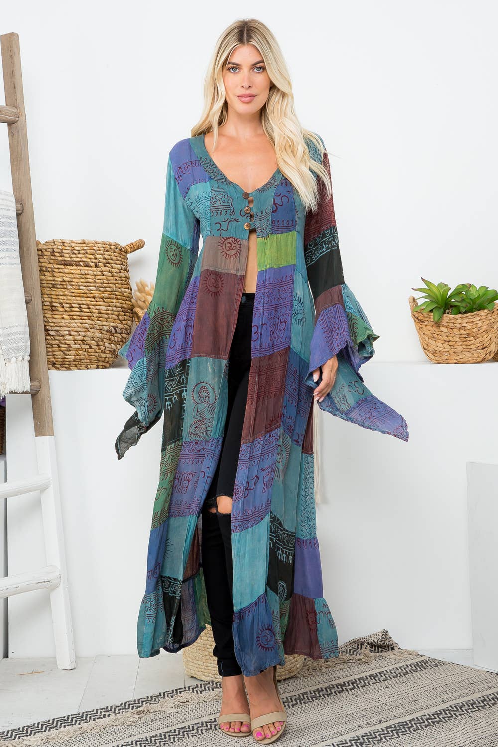 Deity Print Long Bell Sleeves Kimono (KT-1348) - Adult & Kids T-Shirts, Sweatshirts & Hoodies apparel design preview 1