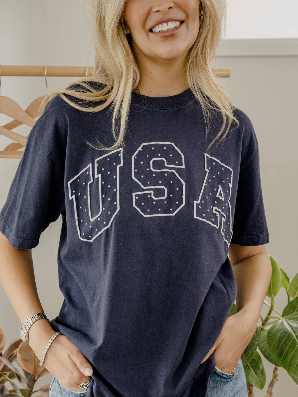 4th of July America USA Polka Dot Puff Ink Navy Cc - Adult & Kids T-Shirts, Sweatshirts & Hoodies apparel design preview 1